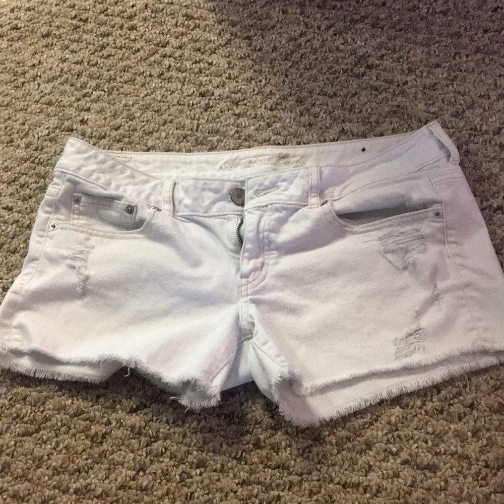 American Eagle white distressed jean shorts